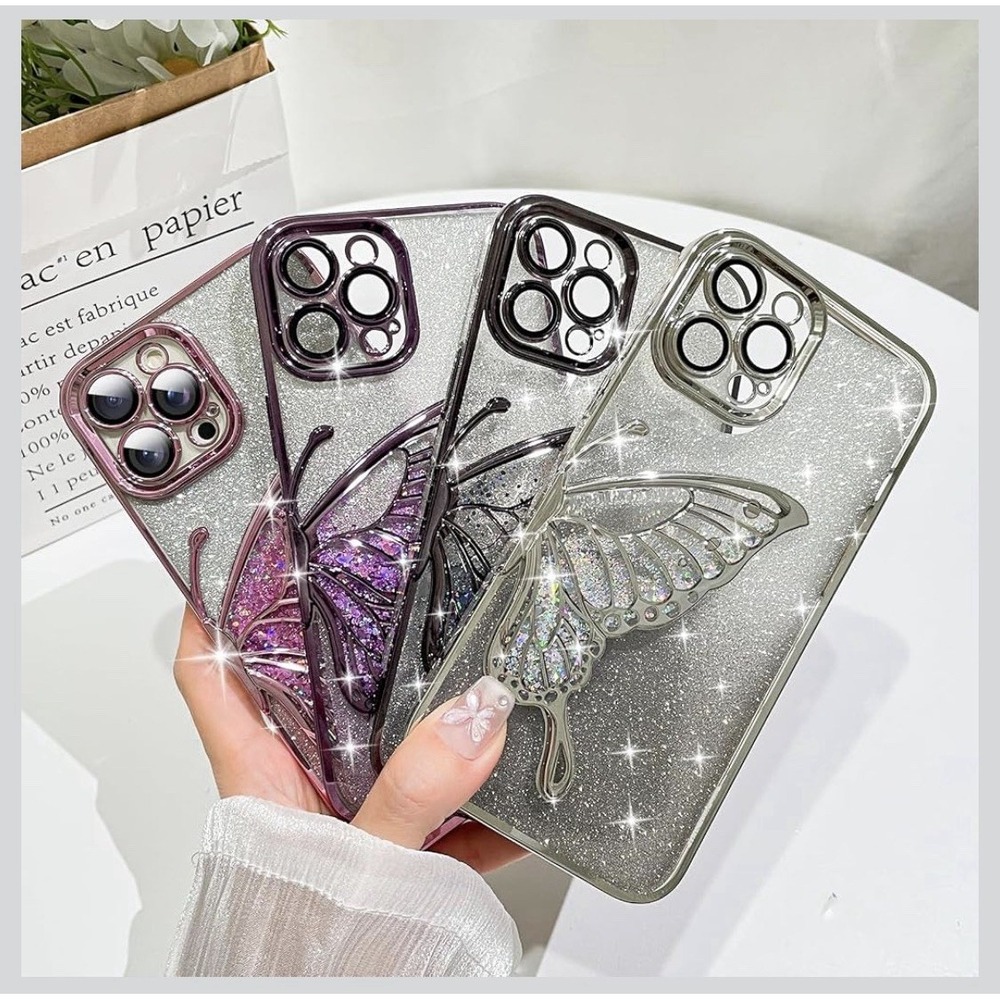 N35/ LSL for iPhone 12 Pro Max Bling Quicksand 3D Butterfly Design